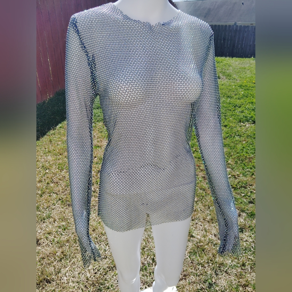 Silver Mesh Long Sleeve Top